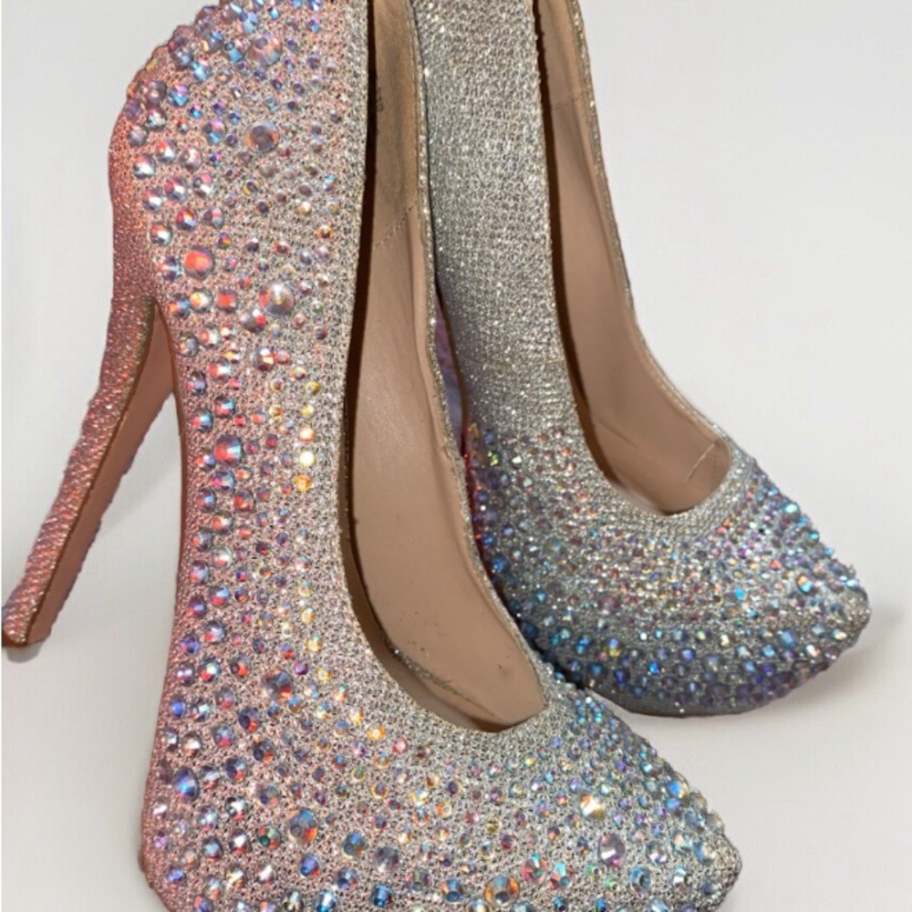 Elegant Silver Rhinestone High Heels